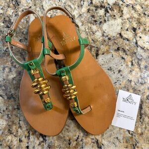 NEW Trinity Women's Gold-tone Thong Sandal, Prasino, 37 M EU/7 M US